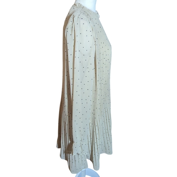Mod Ref Beige Neutral Pleated Long Sleeve Chiffon Dress NWT Sz S - Picture 3 of 9